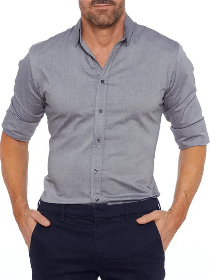Zipper Men's Oxford Spinning Shirt Long-sleeved Solid Color Shirt