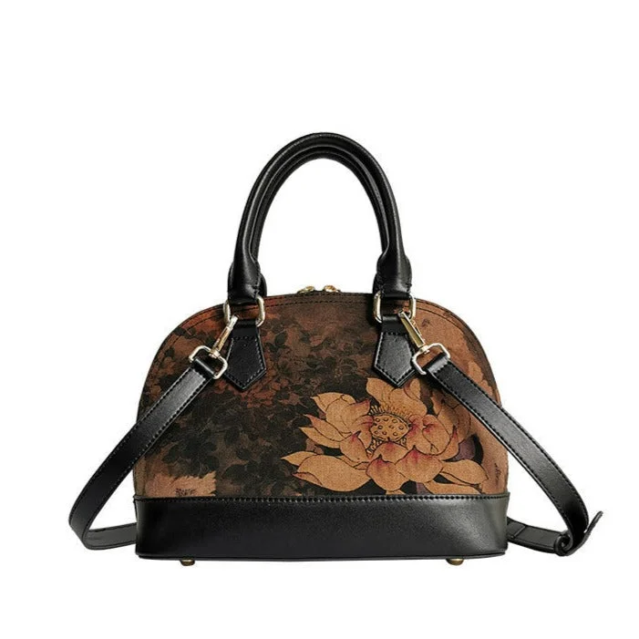 Mulberry Silk Handbag Leather Flower Embroidery Eastern Purse