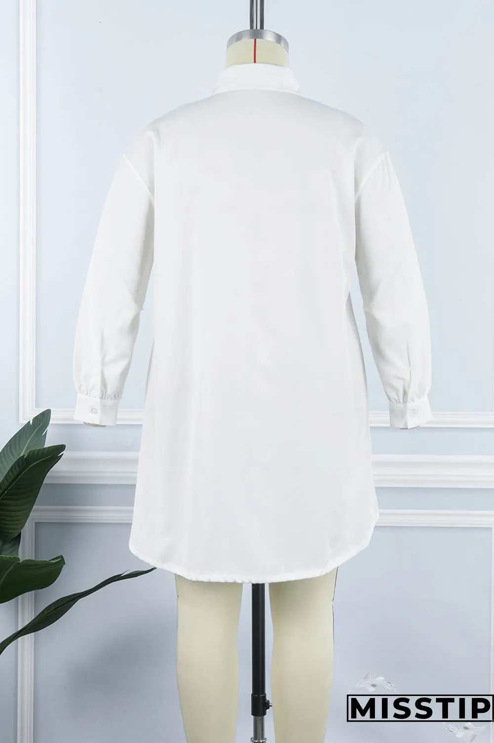 Black Casual Plus Size Solid Patchwork Turndown Collar Shirt Dress