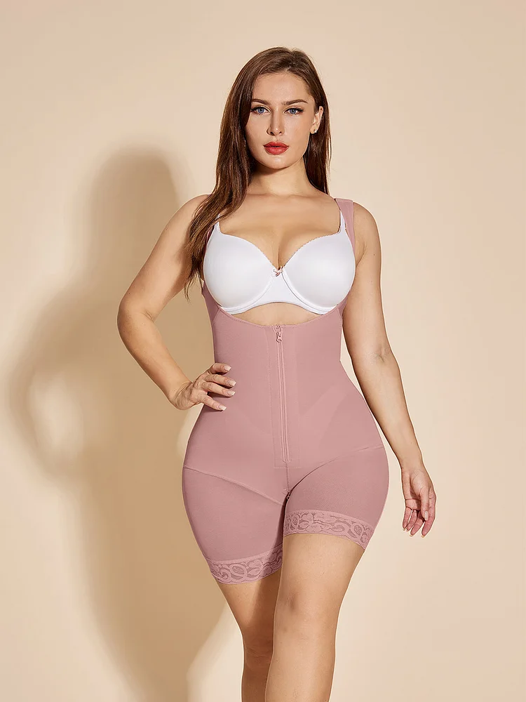 Tummy Control Body Shaper Women Open Bust Bodysuit - RosyBrown