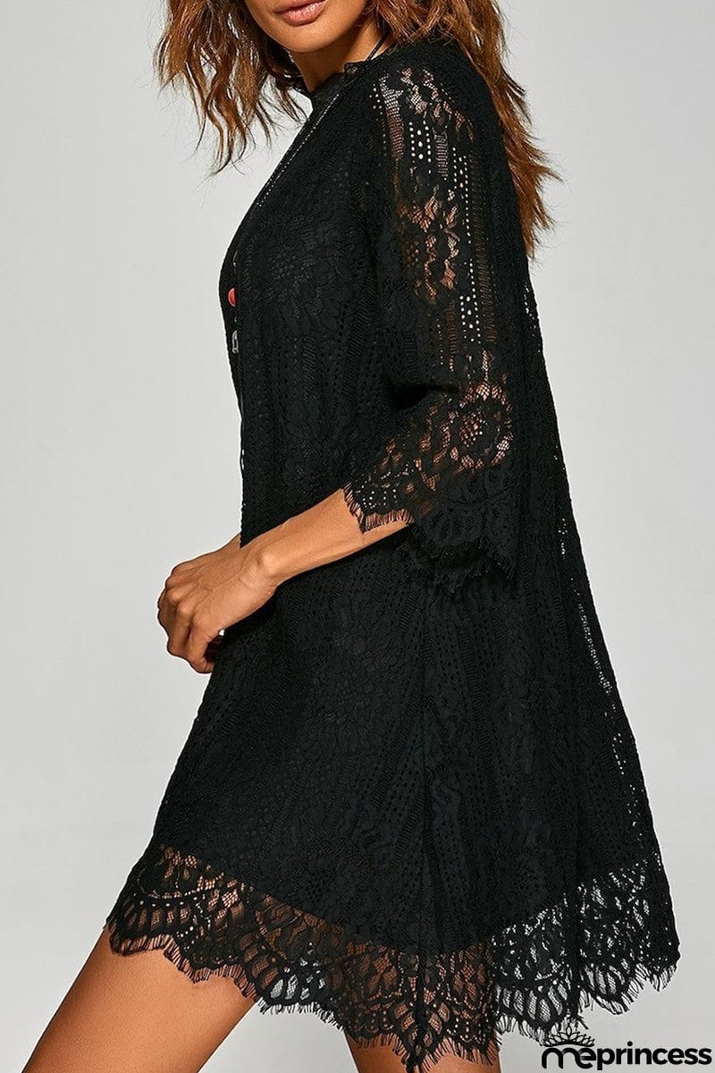 Elegant Solid Lace Asymmetrical O Neck A Line Dresses