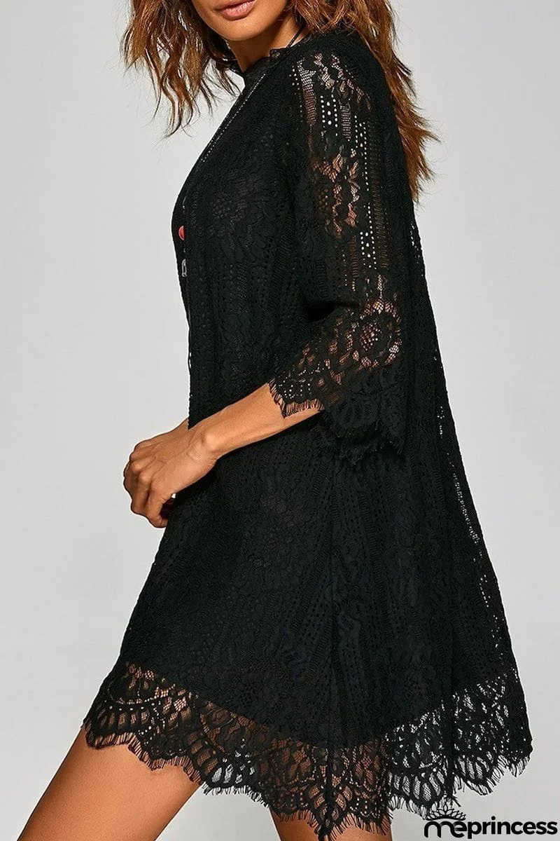 Elegant Solid Lace Asymmetrical O Neck A Line Dresses