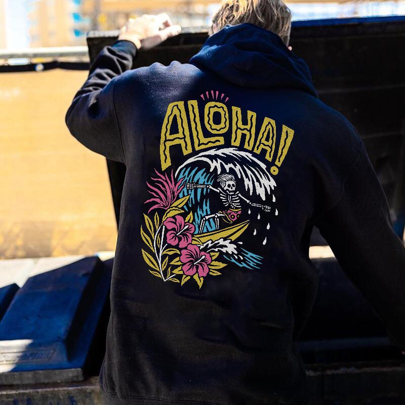 Men's Casual Skeleton Aloha! Printed Hoodie - Krazyskull