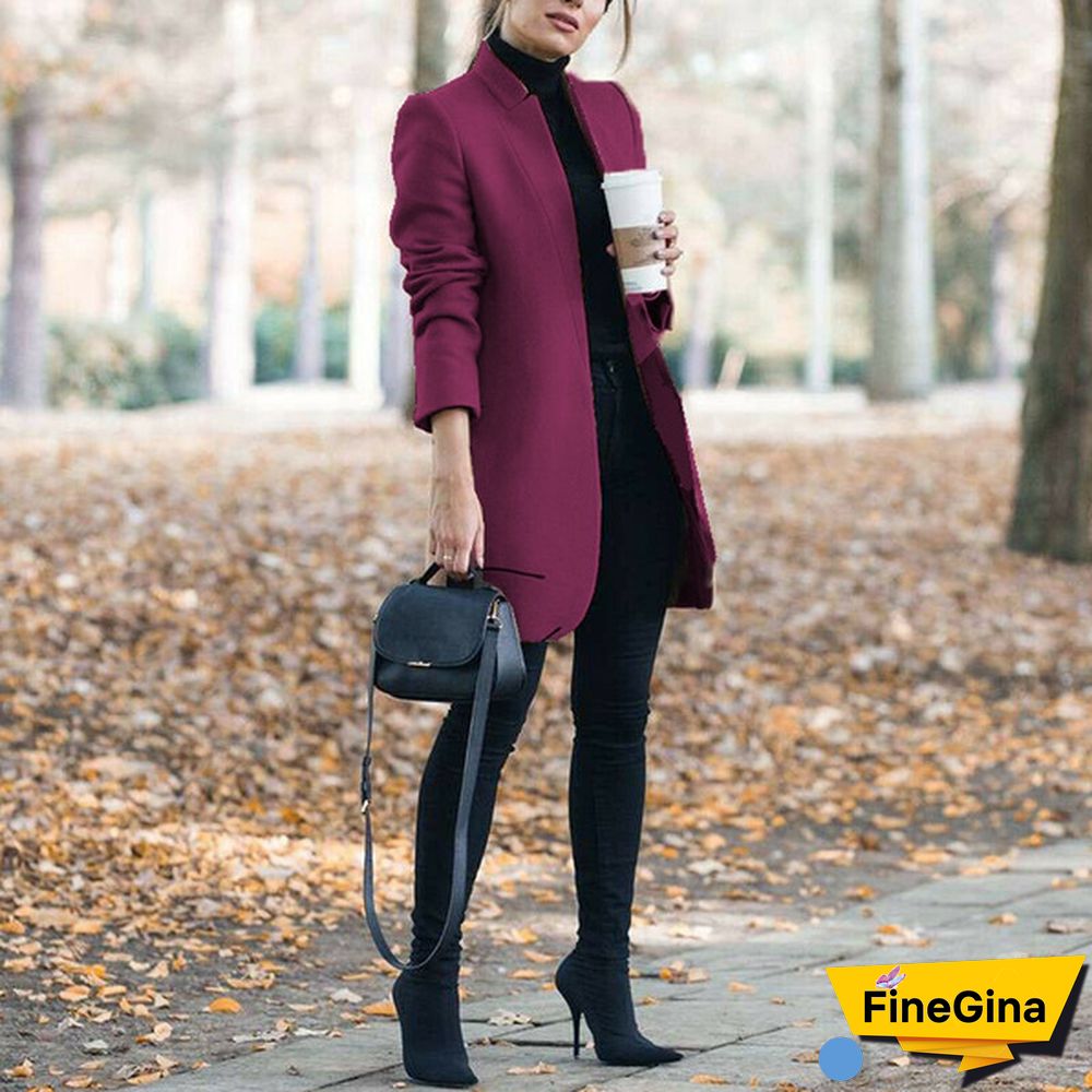 NEW Trending Autumn and Winter Fashion Women's Stand-up Collar Woolen Coat Solid Color Lapel Wool Overcoat Loose Long Windbreaker Jacket Plus Size