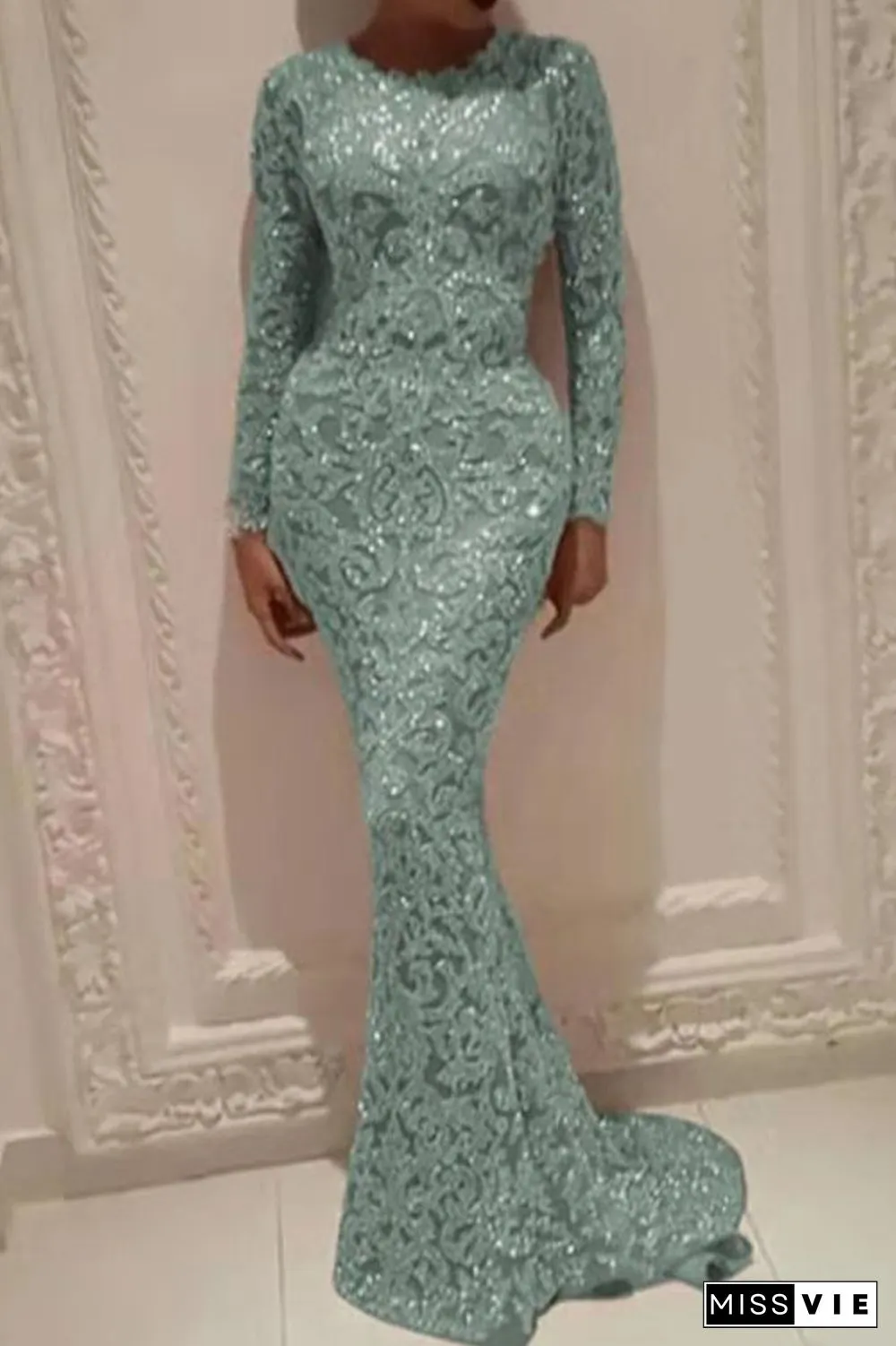 Elegant Bronzing Patchwork O Neck Evening Dress Dresses