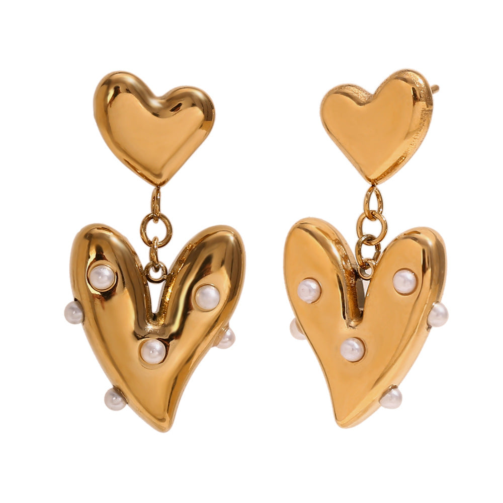 French Design Earrings Stainless Steel 18K Gold Plated Irregular Heart Stitching Pearl Earrings For Women