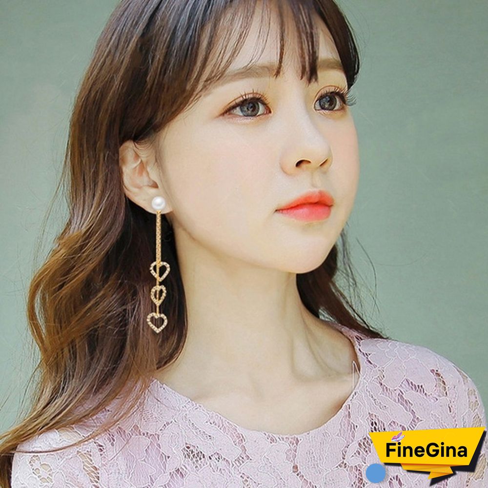 Heart Zircon Tassel Earrings, Tassel Sterling Silver Earrings, Dangle Heart Earrings, Romantic Jewelry for Woman, Woman Gift