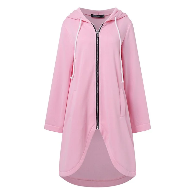 ZANZEA 2022 Autumn Fashion Women Hoodies Sweatshirts Coats Casual Zipper Long Hooded Solid Sweatshirt Robe Long Sleeve Jackets