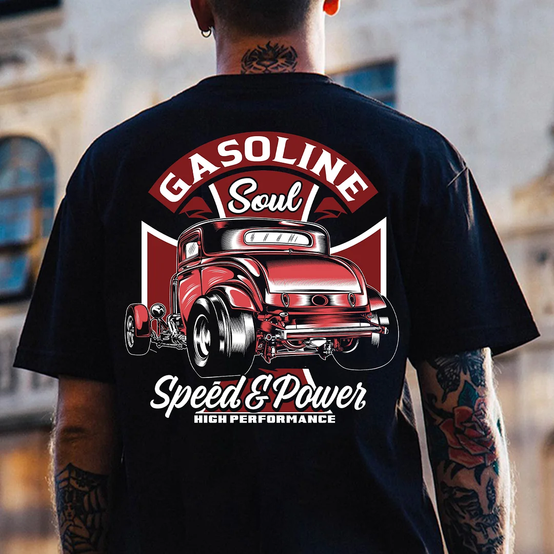 GASOLINE SOUL SPEED&POWER Classic Car Print Men's T-shirt
