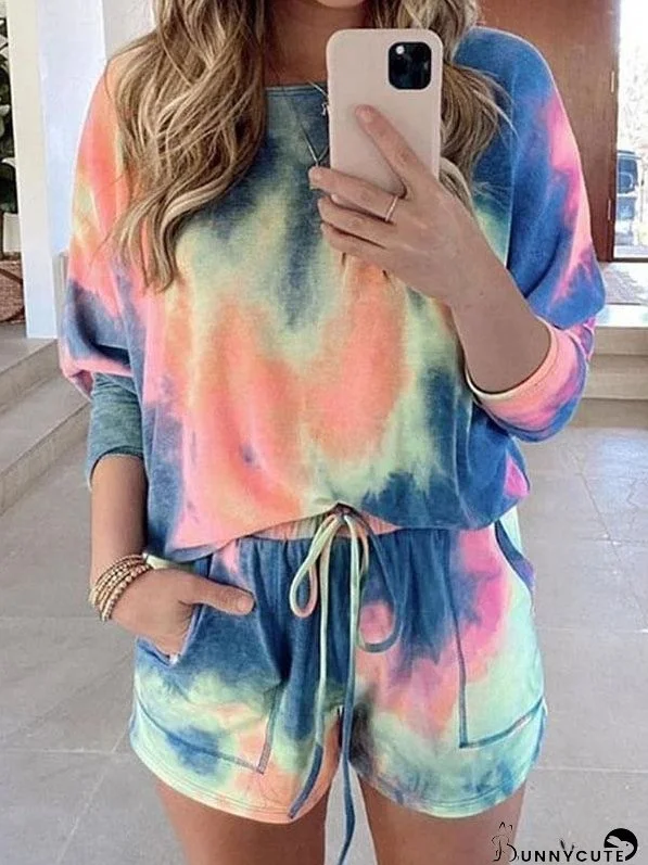 Casual Lace-Up Tie Dye Pants Suit
