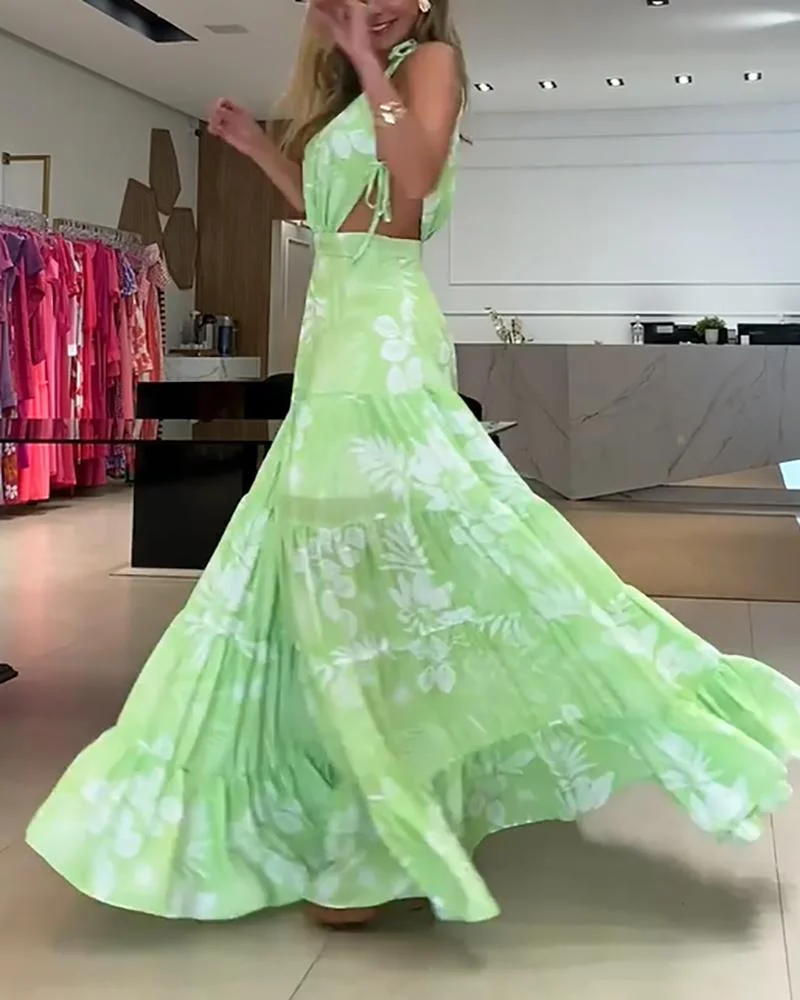 Sleeveless cropped maxi print dress