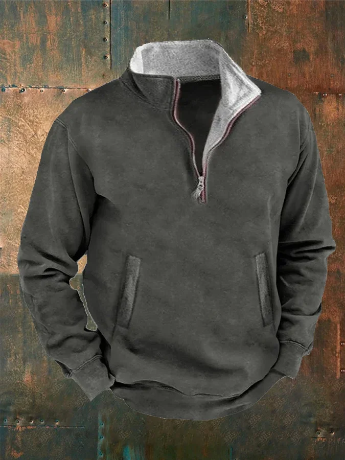 Men's Stand Collar Zipper Long Sleeve Casual Sweatshirt