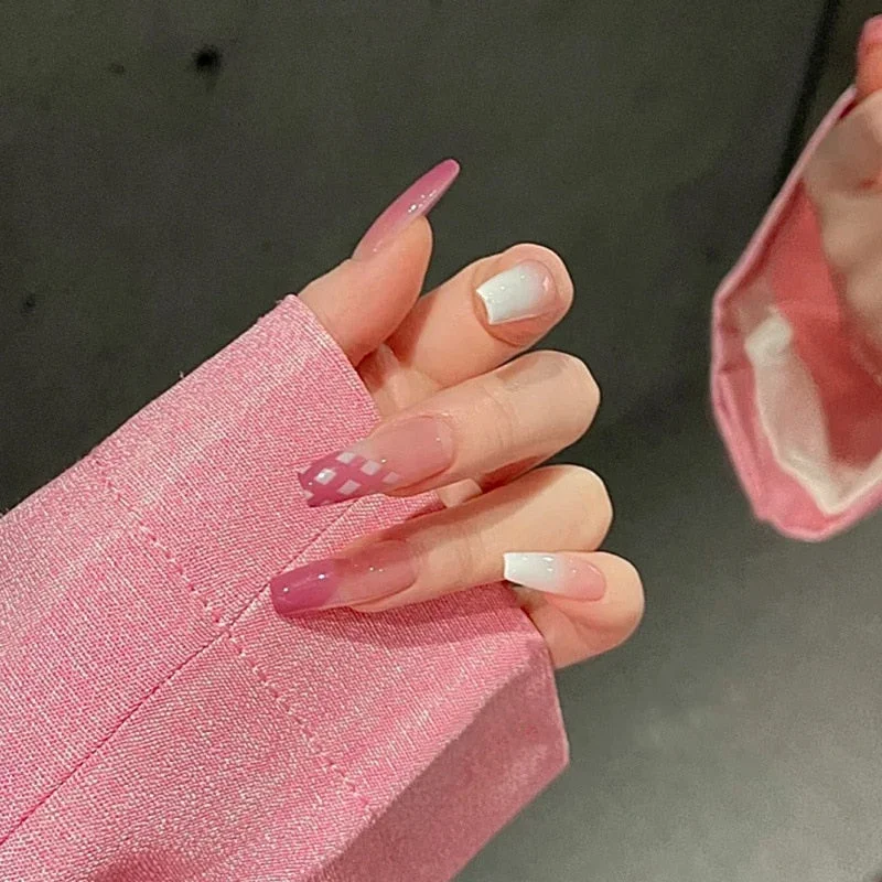 24pc Black Border Wear Long Paragraph Fashion Manicure Patch False Nail Full Cover Wearable Coffin Fake Nail Matte Ballerina Art-Nail Inspo