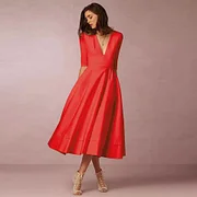 Hyhis New Women Dress Long Fashion Vacation Party Dresses Short Sleeve V-neck Slit Solid High Quality Vestidos Femme 2025