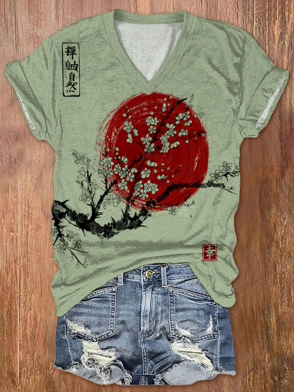 Women's Sunrise Japanese Art Print Casual T-Shirt wearshes