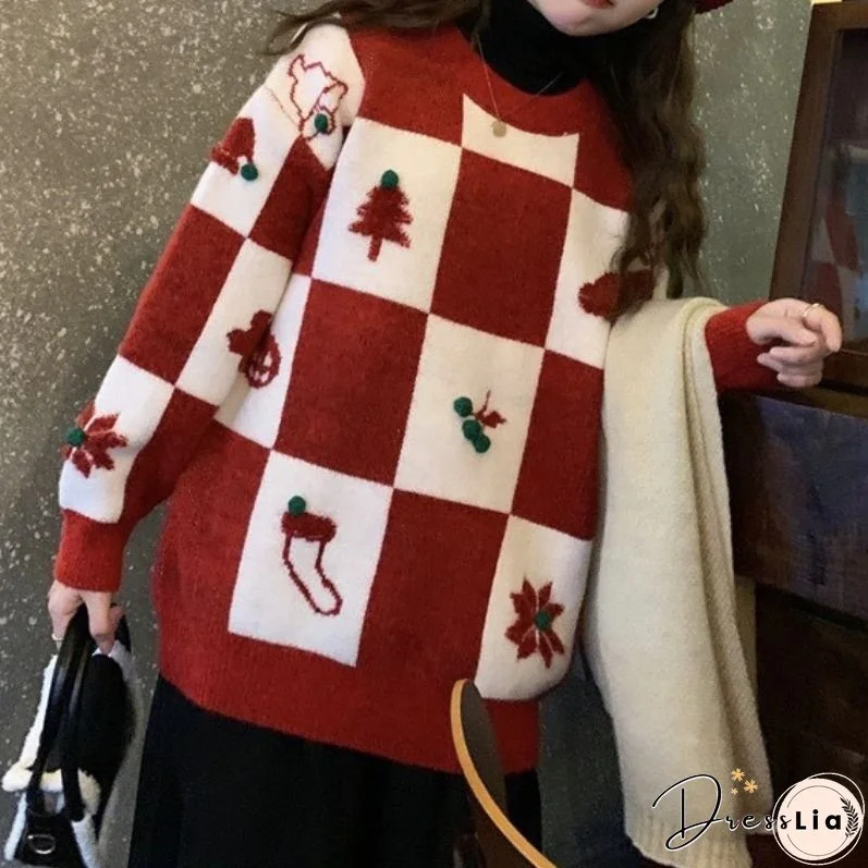 Christmas Plaid Knit Pullover