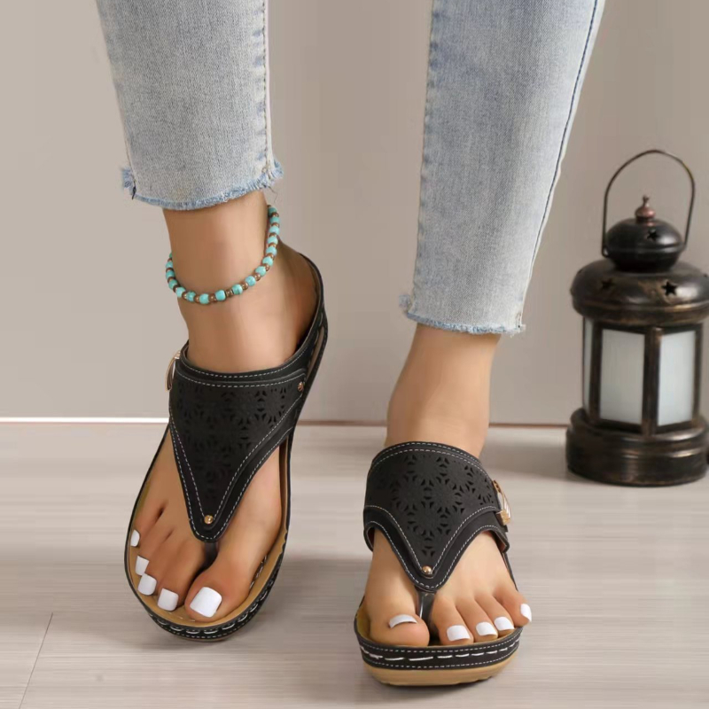 Wimdaily funky womens shoes Woman Leather Non-Slip Soft Platform Shoes Flip Flops Summer Women's Wedge Sandal with Heel 2025 Orthopedic Sandals 43