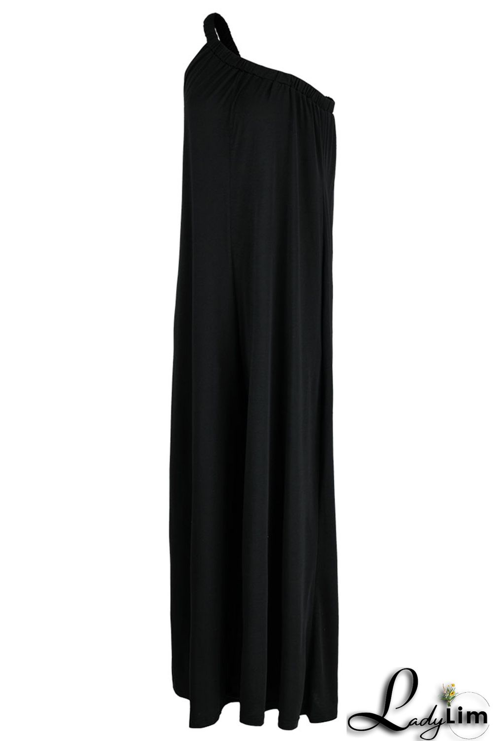 Tangerine Red Casual Solid Patchwork Oblique Collar Loose Jumpsuits