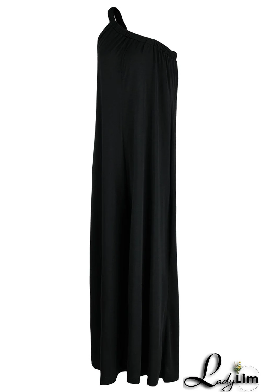 Tangerine Red Casual Solid Patchwork Oblique Collar Loose Jumpsuits