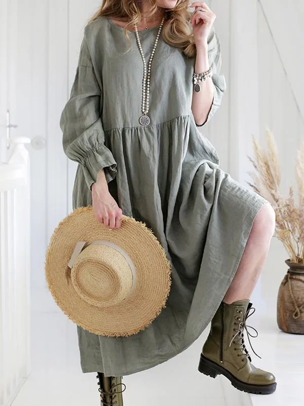 Romantic Linen Cotton Dress-Mayoulove