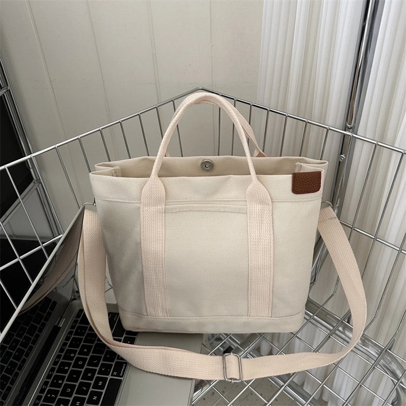 Women’s Canvas Solid Color Basic Square Magnetic Buckle Shoulder Bag Crossbody Bag