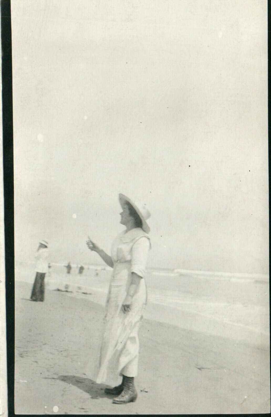 Antique Young Woman on The Beach RPPC Real Photo Poster painting Postcard