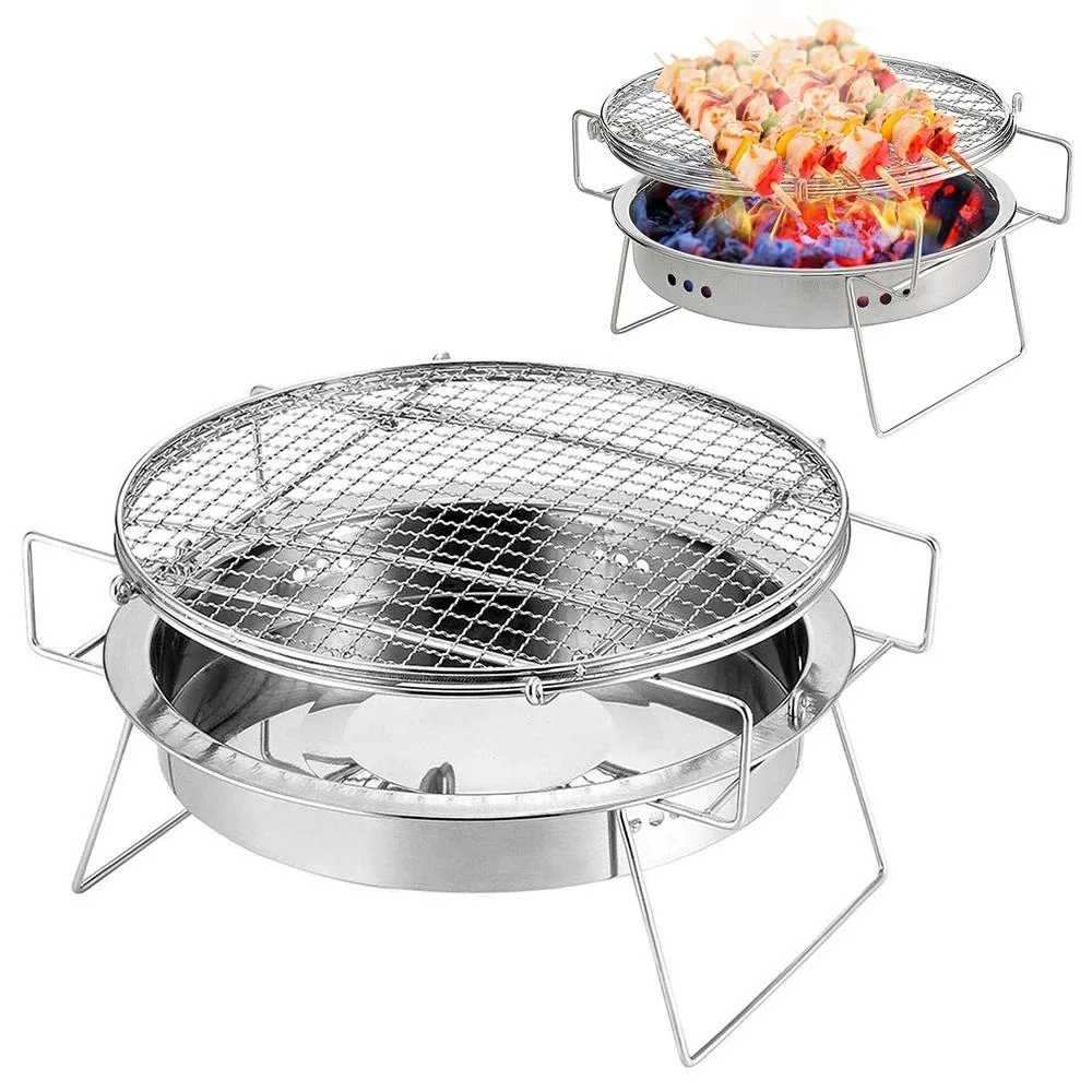 RG_011 Outdoor Round Folding Stainless Steel Barbecue Grill, Size: 22 x 14cm