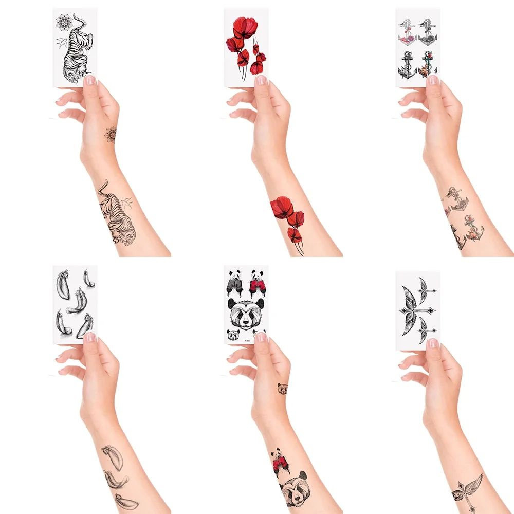 Sdrawing Transfer,Waterproof Temporary Fake Tattoos Stickers,Flower Tiger Panda Feathers for Men,Women Body Art Makeup