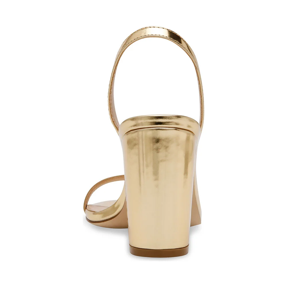 Gold Metallic Finish Round Toe Slingback Simple High Heels Sandals