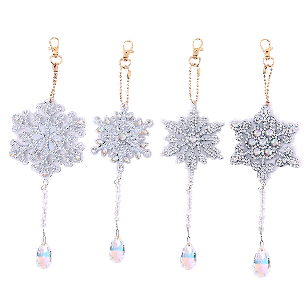 4pcs Window Hanger Double Sided Diamond Art Christmas Snowflake Wind Chimes Gift