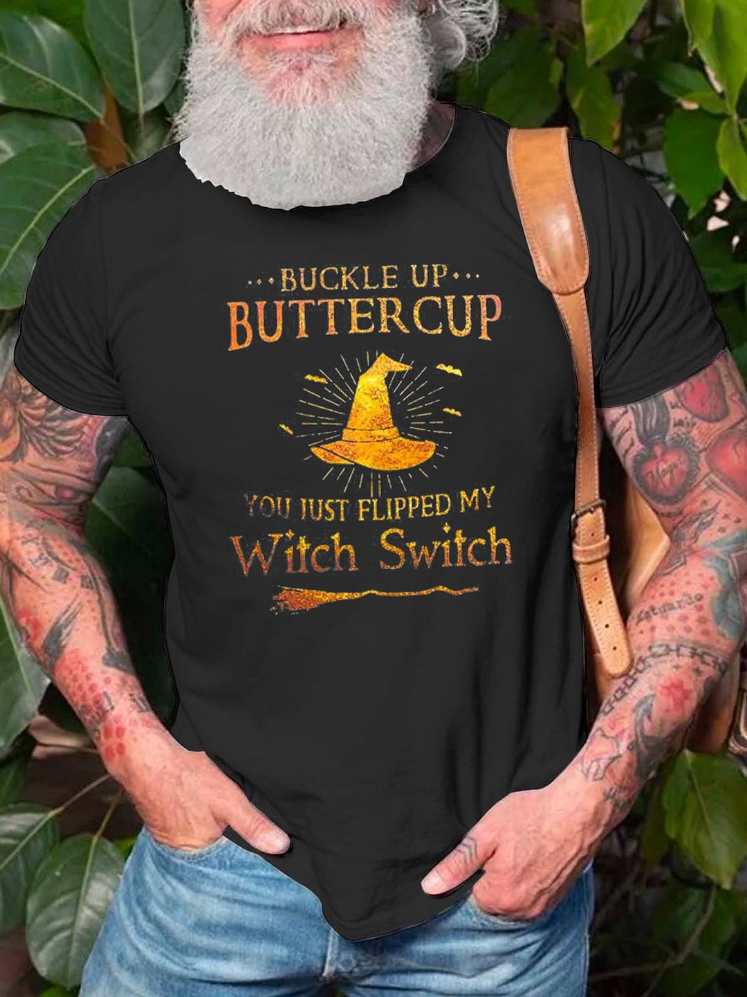 Men's Buckle Up Buttercup You Just Flipped My Witch Switch Halloween Loose Crew Neck Casual Sweatshirt