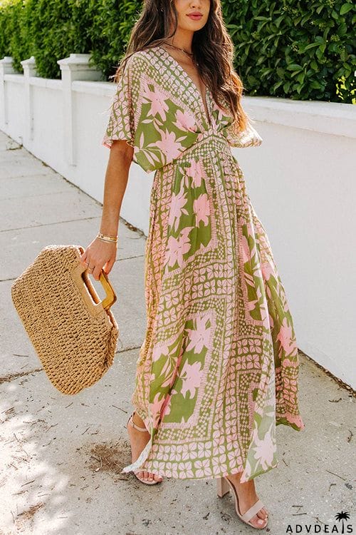 Like Palm Side Slit Bat Maxi Dress