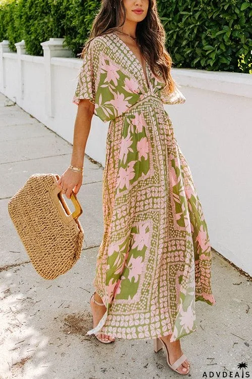 Like Palm Side Slit Bat Maxi Dress