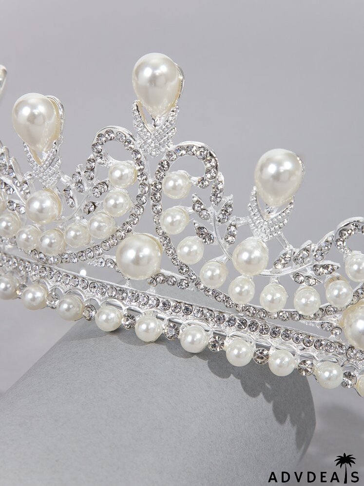 Faux Pearl Decor Crown Design Headband