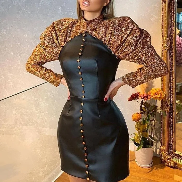 Promsstyle Promsstyle PU leather puff sleeve evening dress Prom Dress 2023