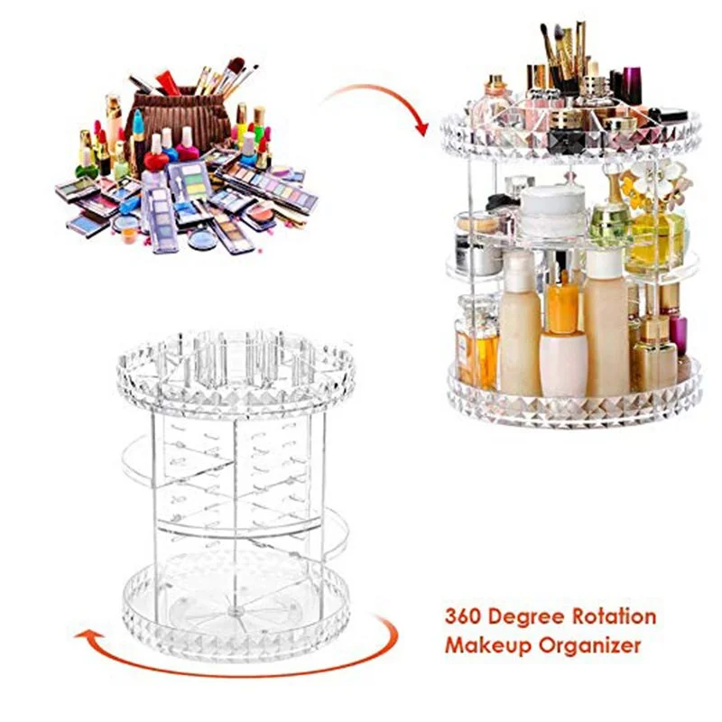 athvotar Degree Rotating Cosmetic Storage Box Make-up Organizer Lipstick Holder Transparent Crystal Display Stand Large Capacity