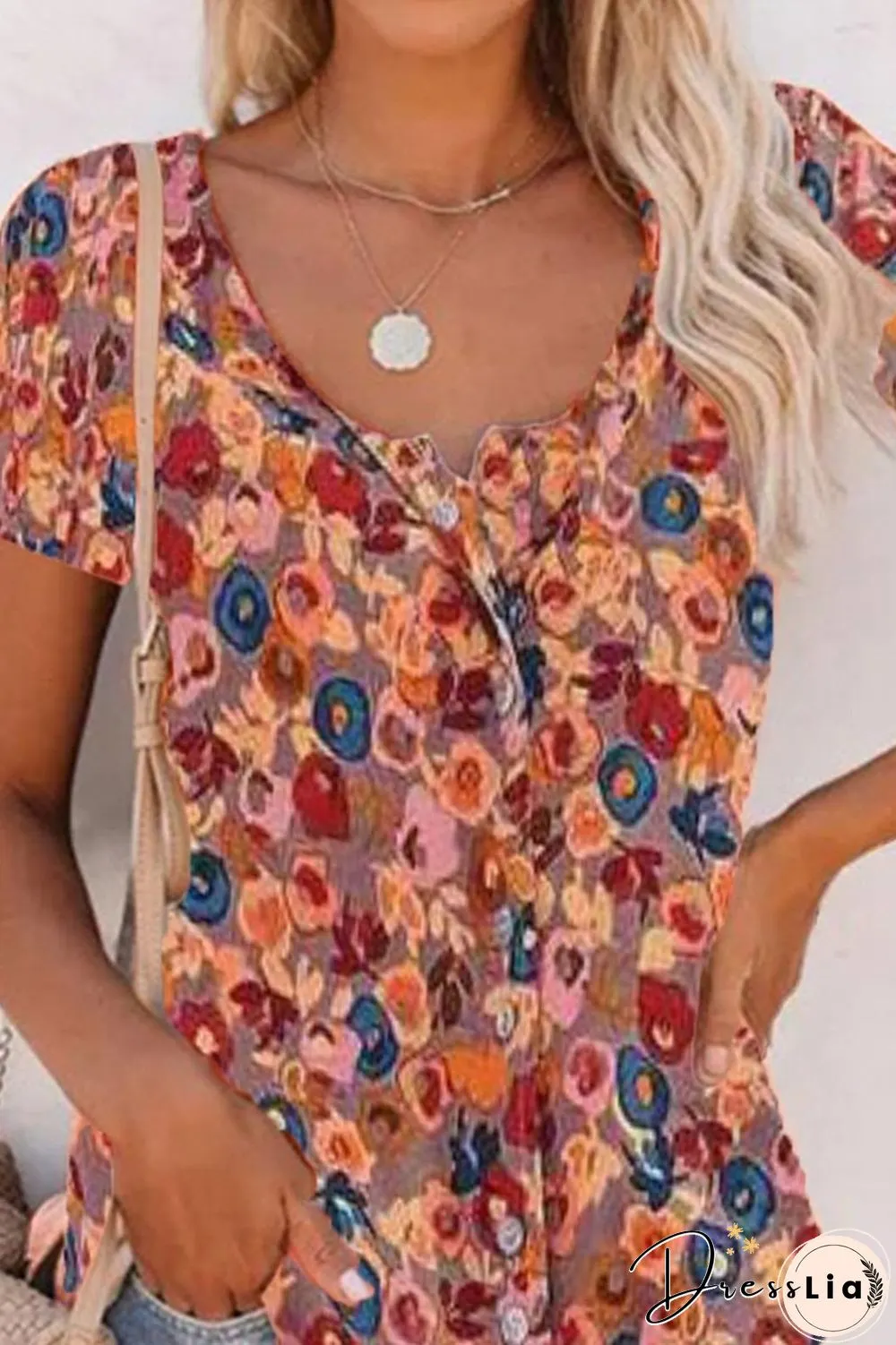 Short Sleeve Vintage Printed Chiffon T-Shirt