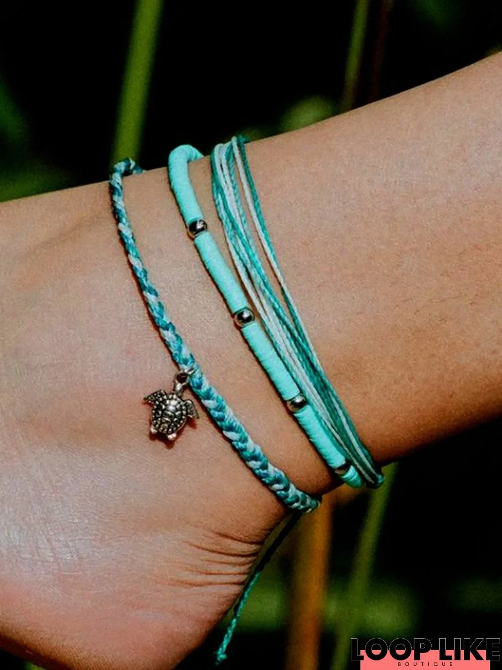 3Pcs Bohemian Resort Wind Turtle Pattern Multi-layer Anklet Ethnic Beach Jewelry