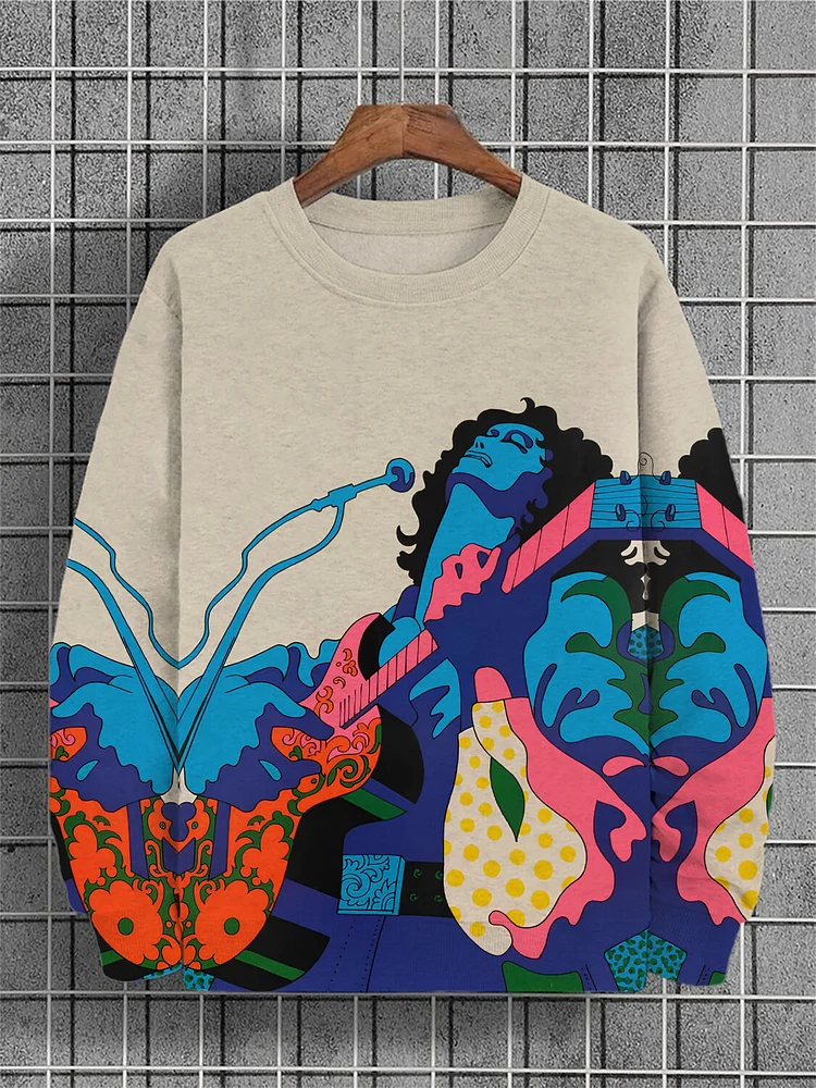 Men's Colorful Guitar Singing Print Casual Sweatshirt