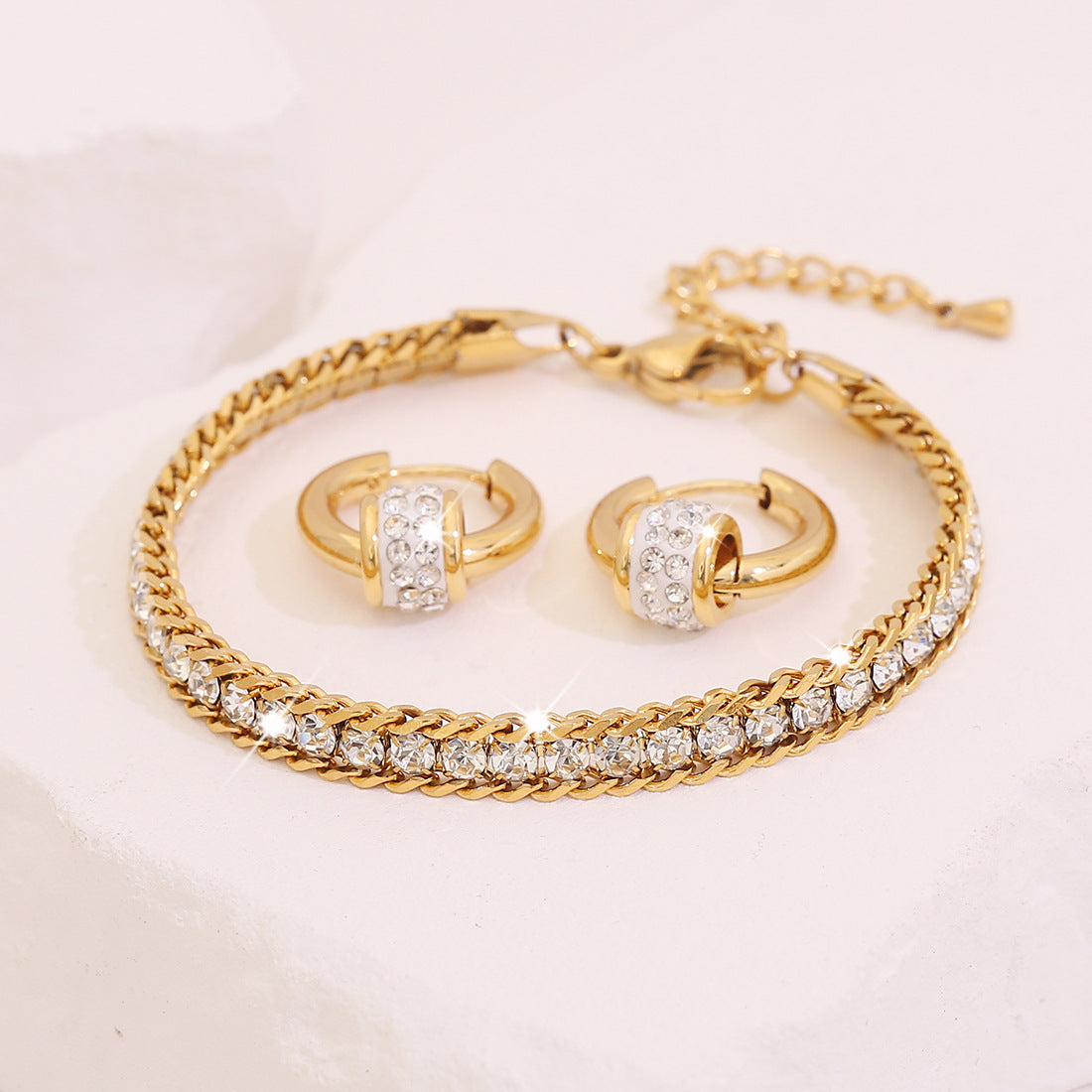 Full Diamond Stainless Steel Bracelet Set Colored Diamond Heart Jewelry B617