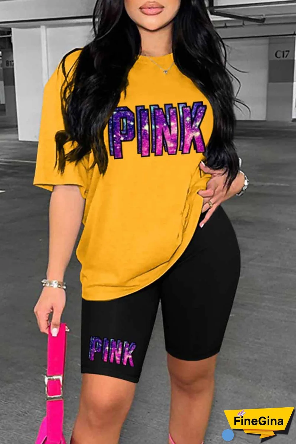 Blue Casual Print Letter O Neck Short Sleeve Two Pieces