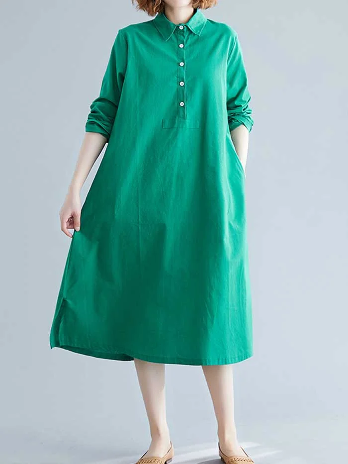Fashion loose and comfortable solid color midi shirt dress