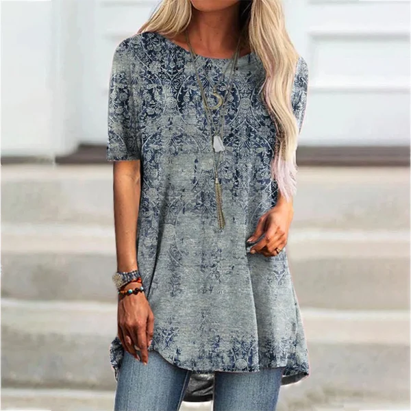 Ladies Casual Crew Neck Print Top