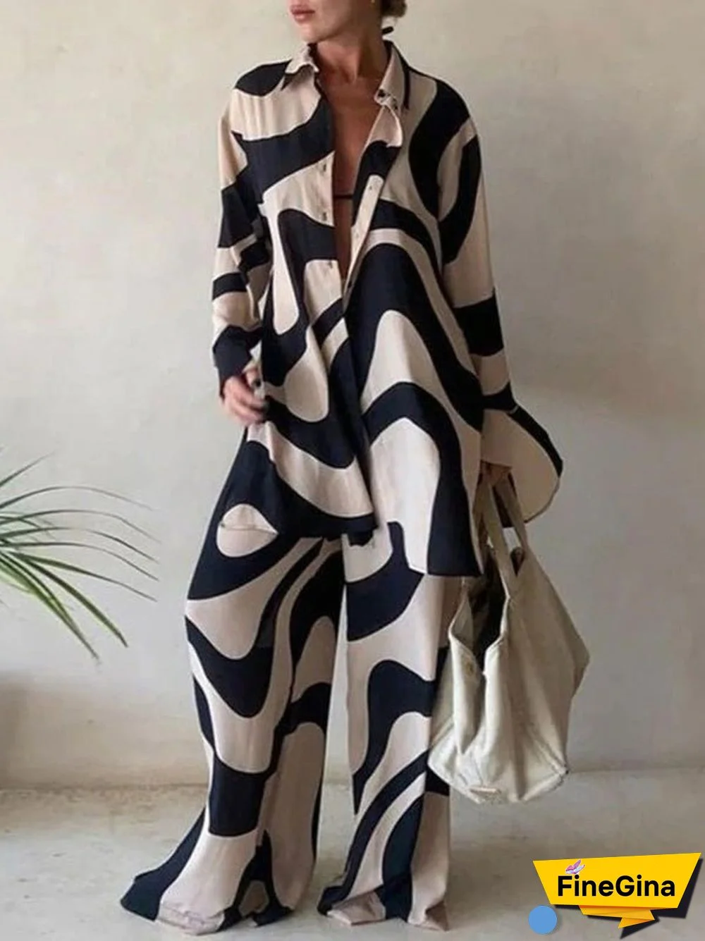 Women'S Sets Striped Long Sleeve Shirt & Straight Pants Two-Piece Set