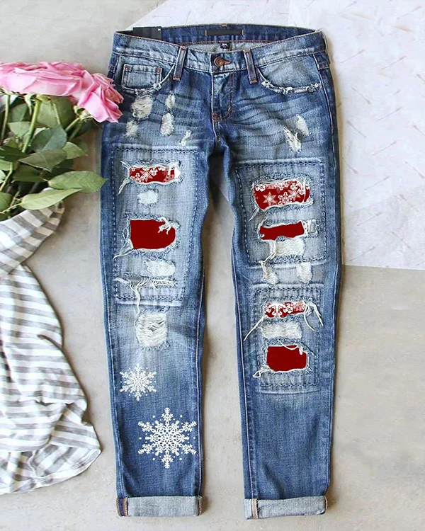Christmas Snowflake Print Loose Casual Pants-nanadresses