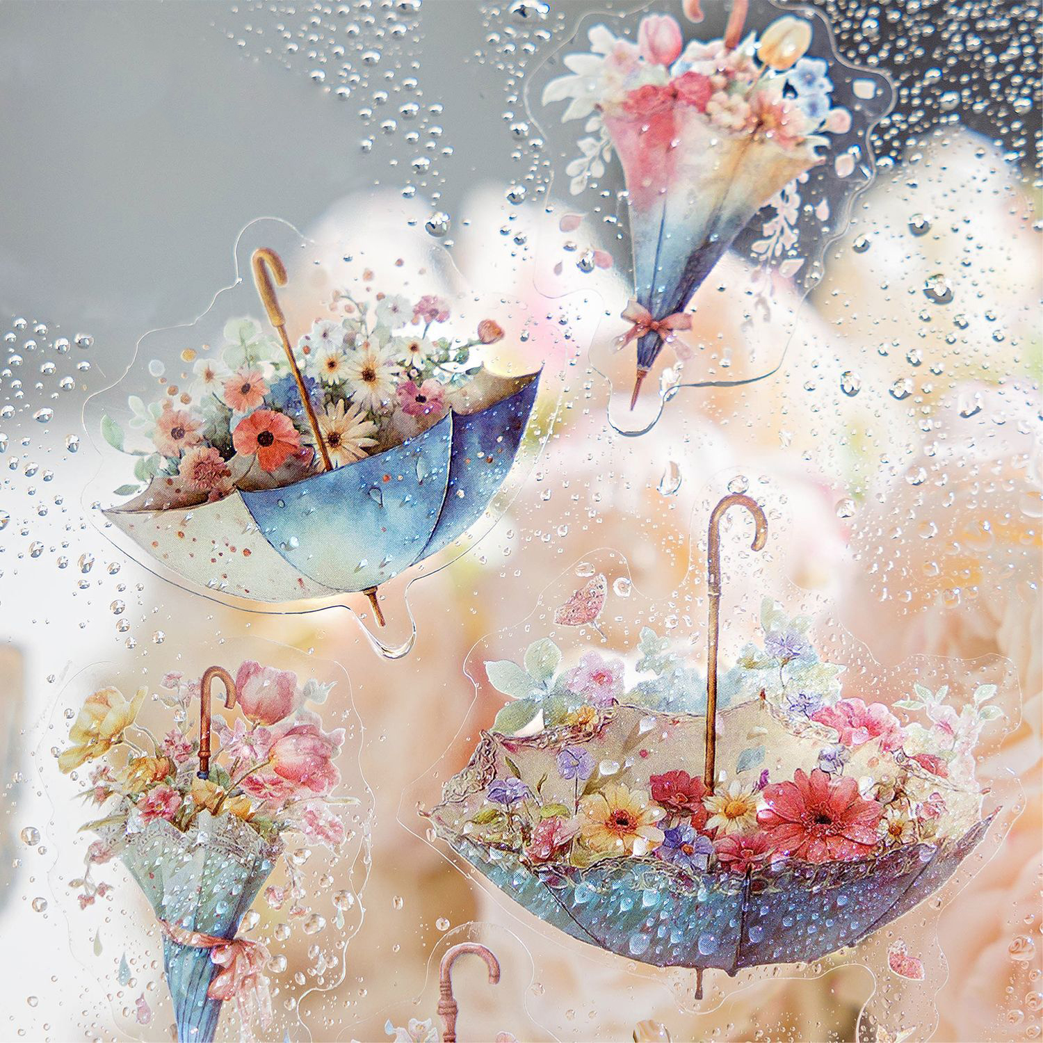 PET 스티커 - 꽃 우산 협주곡 시리즈 빈티지 풍경