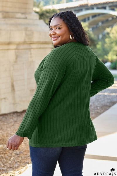 Basic Bae Full Size Ribbed Round Neck Long Sleeve Knit Top