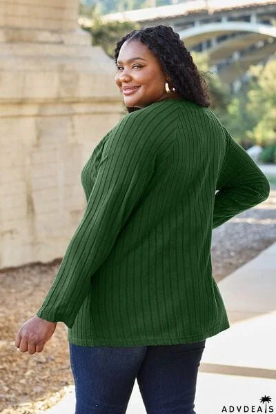 Basic Bae Full Size Ribbed Round Neck Long Sleeve Knit Top