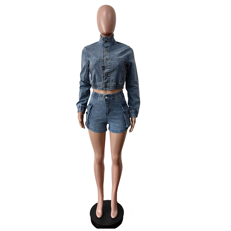 Mayfirstrecord Benuynffy Y2K Streetwear Denim Jacket & Cargo Jean Shorts – Women’s 2 Piece Sets  