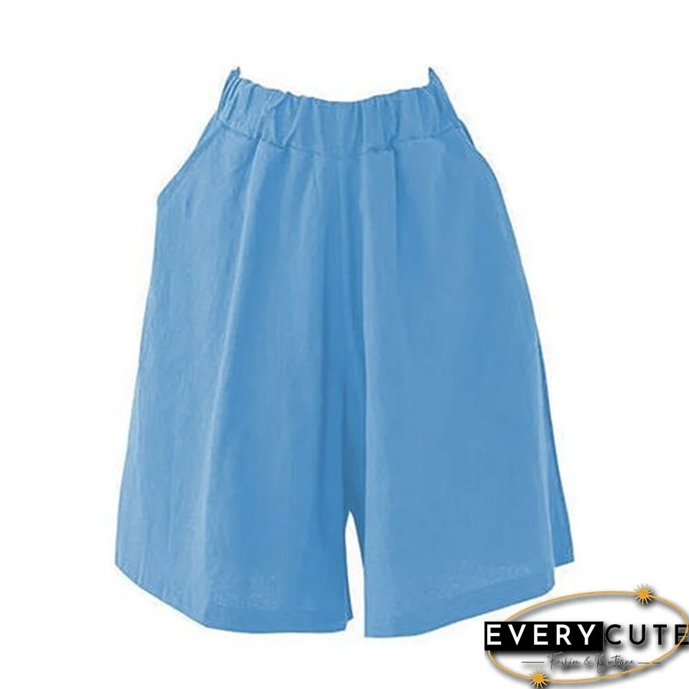 Summer Shorts for Women Cotton Linen Elastic Waist Knee-length Shorts Plus Size 6xl 7XL 8XL Wide Leg Short Women's Loose Shorts